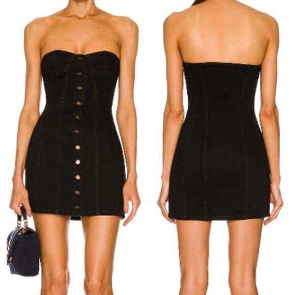 NWOT Saint Laurent Strapless Button Front Denim Mini Dress Black Womens 34/ US 2 - Picture 1 of 6
